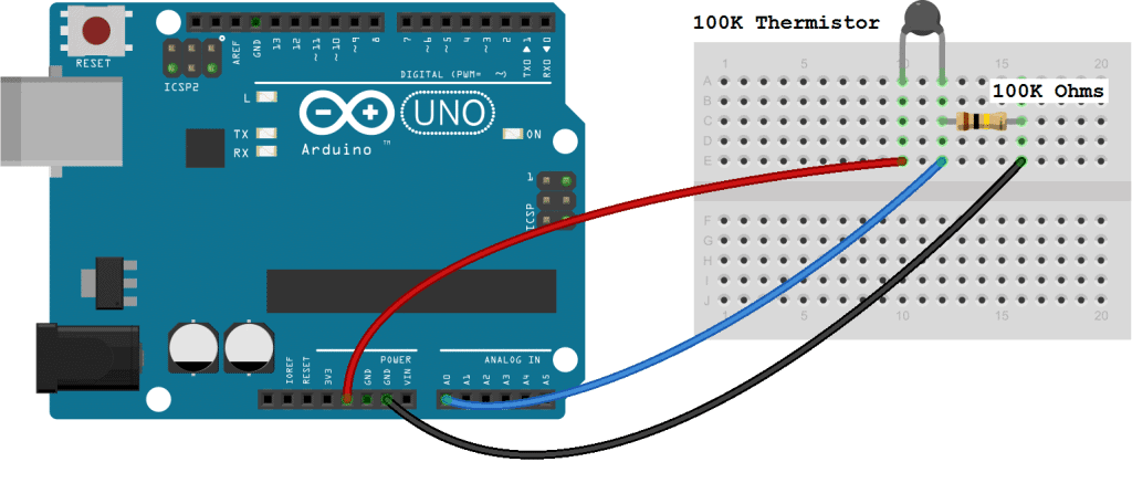 Arduino Thermistor Basic Set Up Diagram