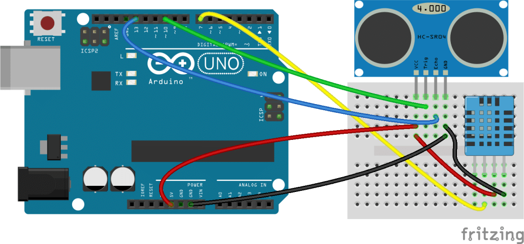Arduino Ultrasonic Range Finder With Temperature and Humidity
