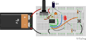 555 Timer Monostable - Variable One-Shot Pulse Circuit Diagram