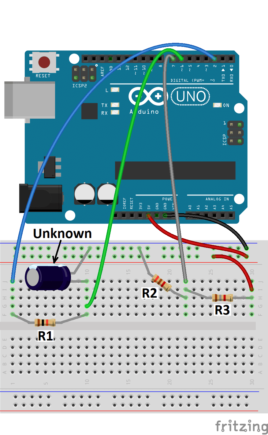 How to Make an Arduino Capacitance Meter arduino uno r2 circuit diagram 