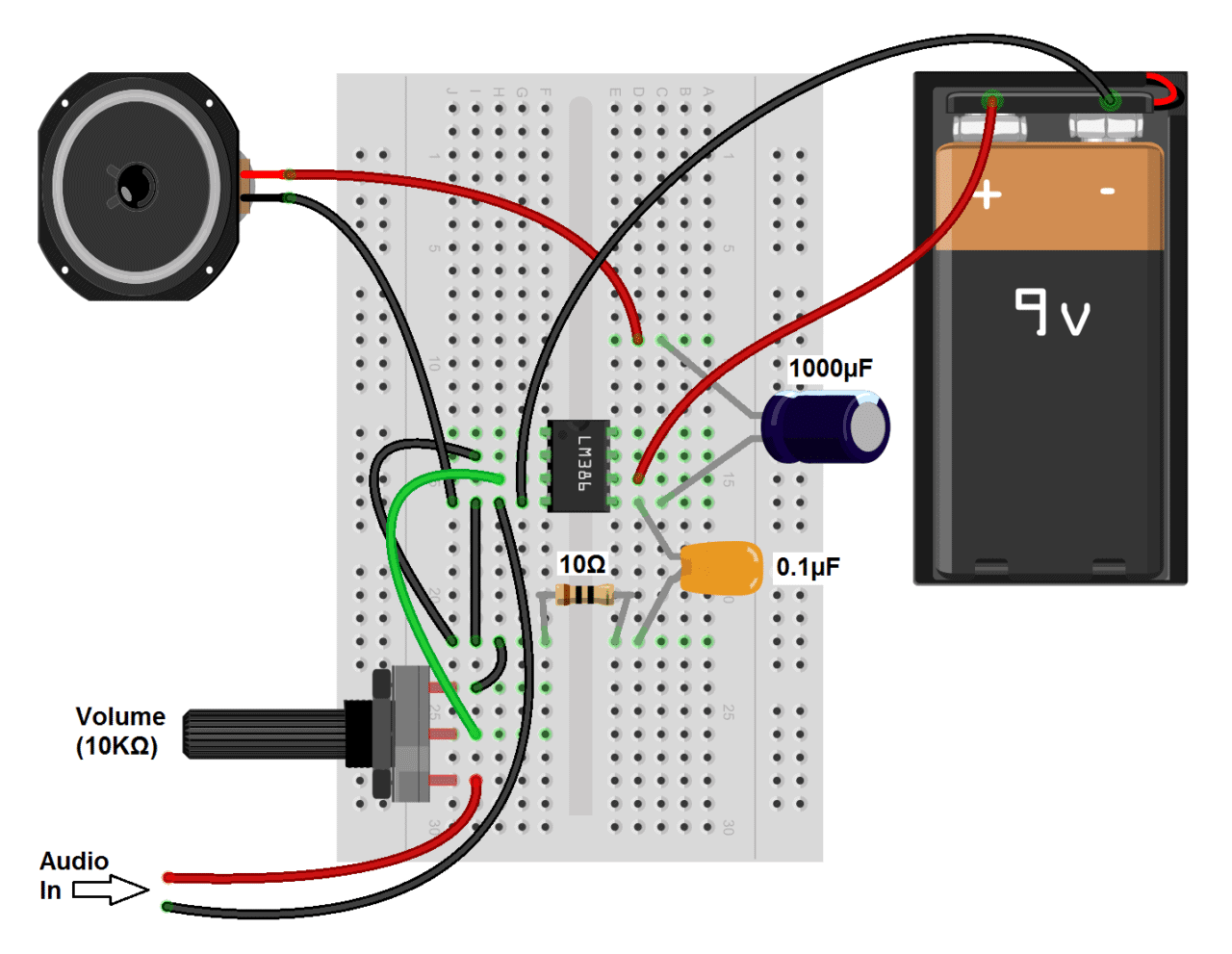 Build a Great Sounding Audio Amplifier (with Bass Boost) from the LM386 picture