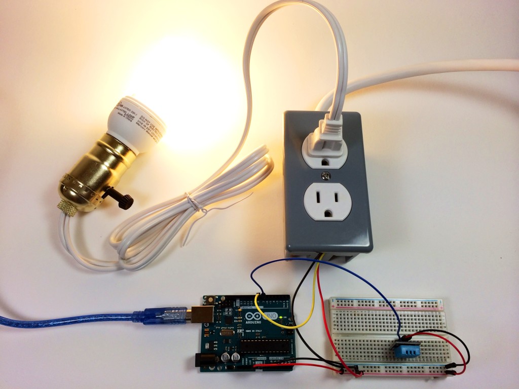 Build an Arduino Controlled Power Outlet - DHT11 Humidity and Temperature Sensor Controlling a Light Bulb 