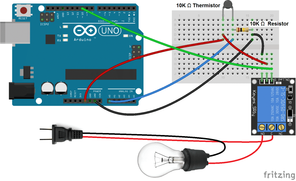 Arduino Temperature Dependent Light Bulb With 5V Relay