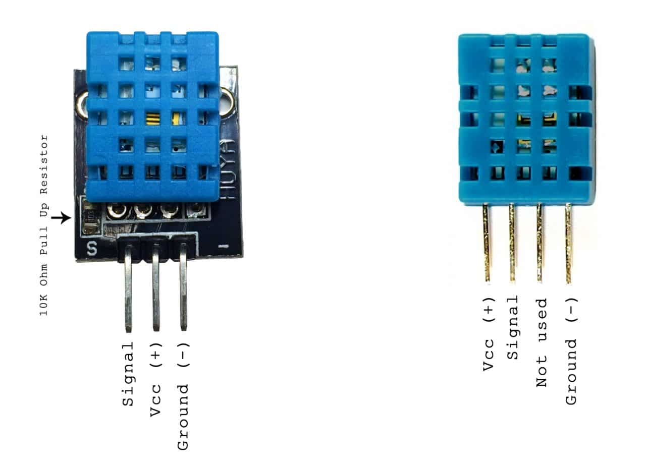 Comparison of three pin DHT11 vs four pin DHT11