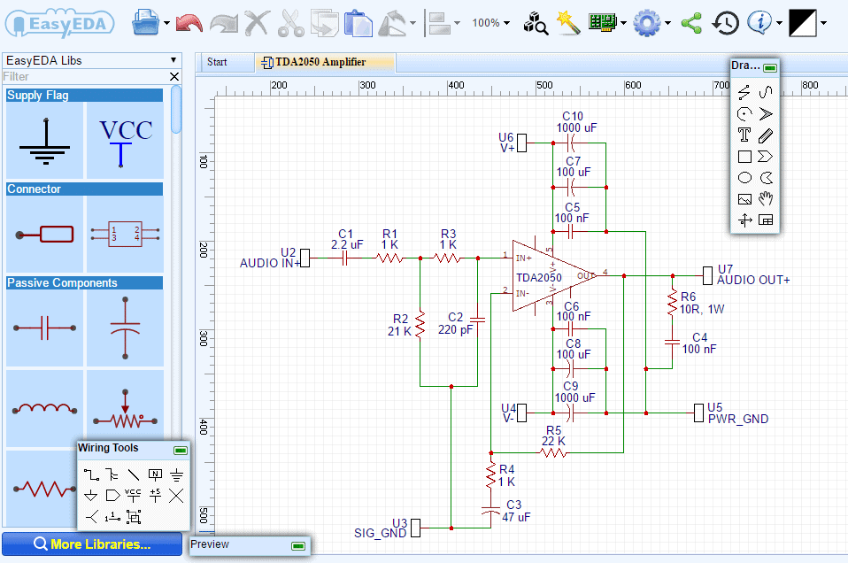 How to How to Design and Build a TDA2050 Audio Amplifier - Circuit Schematic