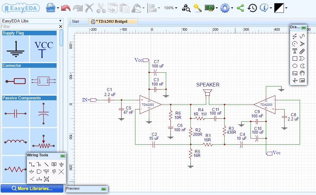 How to Build an Audio Amplifier With the TDA2003 - Bridged Schematic