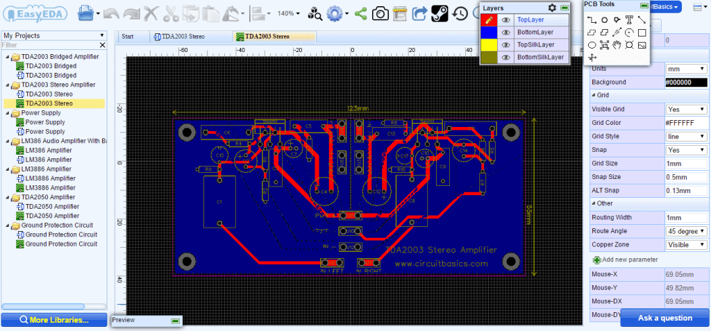 How to Build an Audio Amplifier With the TDA2003 - Bridged PCB Layout