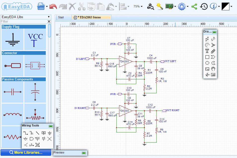 How to Build an Audio Amplifier With the TDA2003 - Stereo Schematic