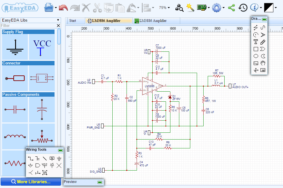 How to Design a Hi-Fi Audio Amplifier With an LM3886 - Circuit Schematic