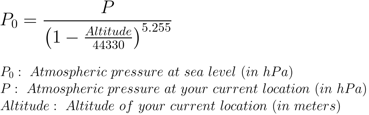 Arduino BMP180 Tutorial - International Barometric Formula Solve for Sea Level Pressure