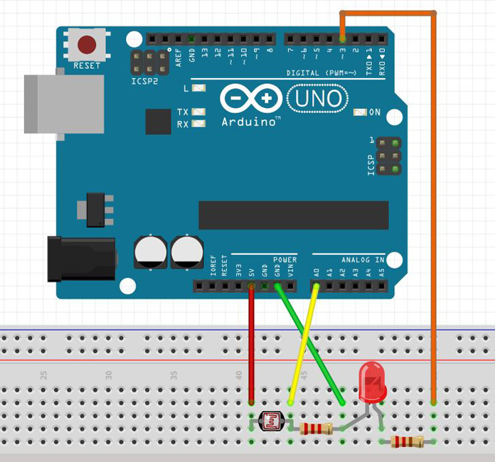 Arduino Light Dependent Resistor - Wiring Diagram for LDR and LED