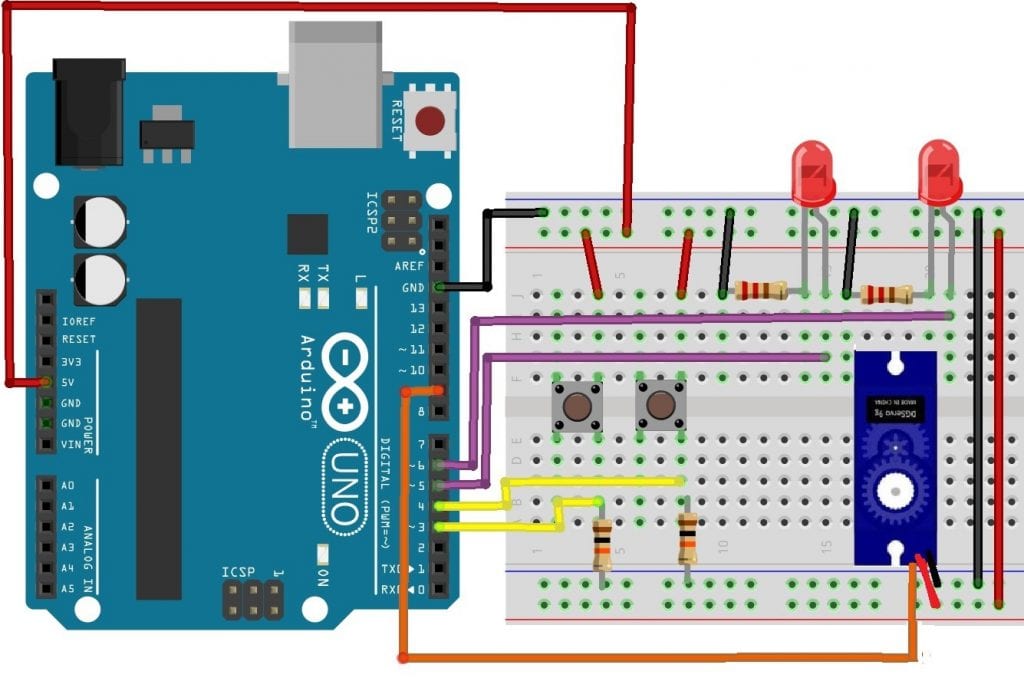  How to Control Servo Motors on the Arduino - Servo Control With Push Buttons Wiring Diagram