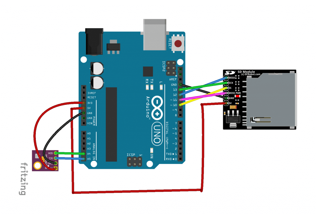 Writing Data to Files on an SD Card in Arduino - Wiring of SD Card to Arduino