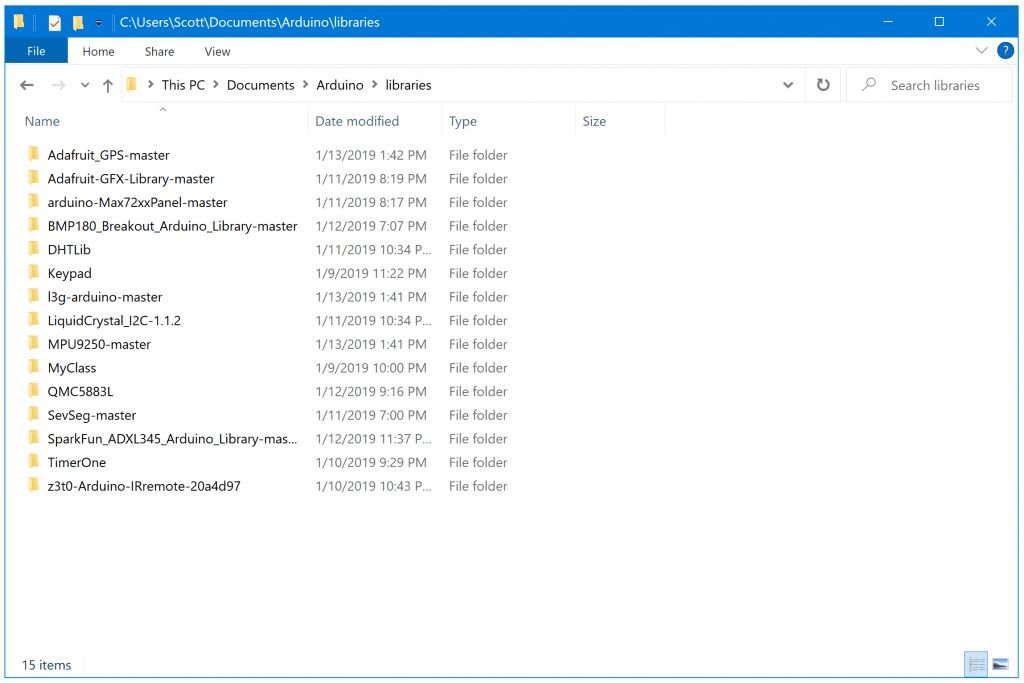 Arduino Third Party Libraries Folder