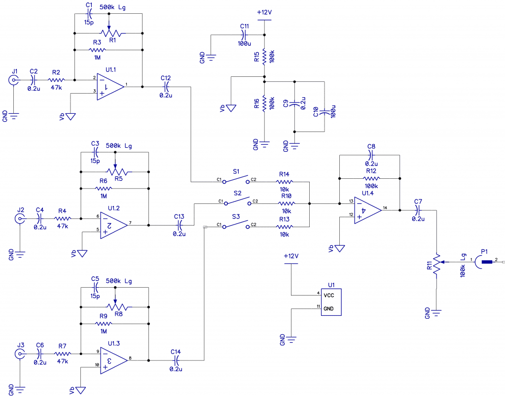 2 Channel Audio Mixer Circuit Diagram