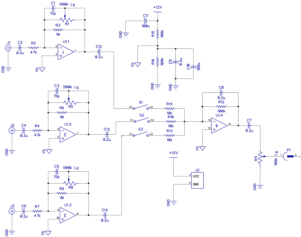 2 Channel Audio Mixer Circuit Diagram