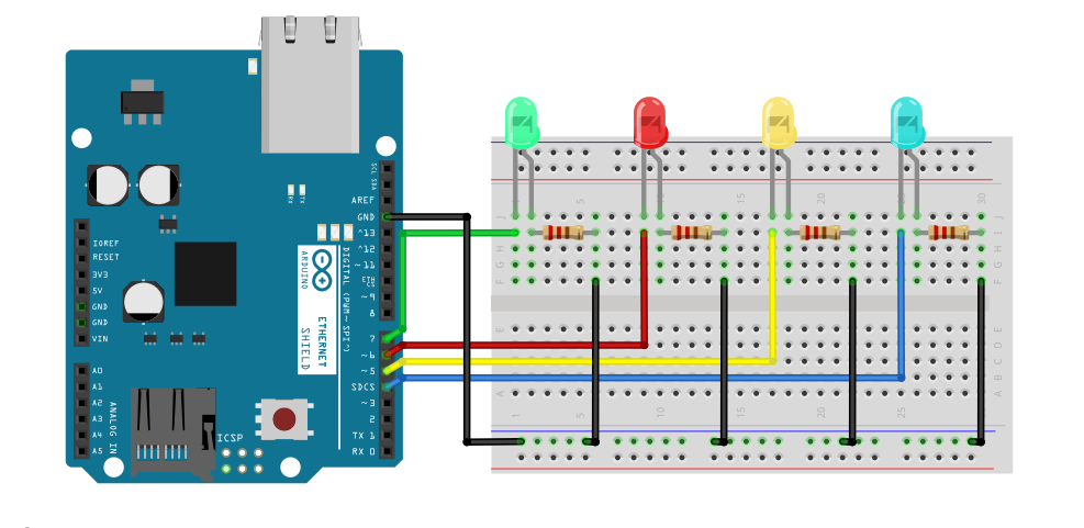 Control GPIO Pins With an Ethernet Connected Arduino Web Server -Wiring Diagram