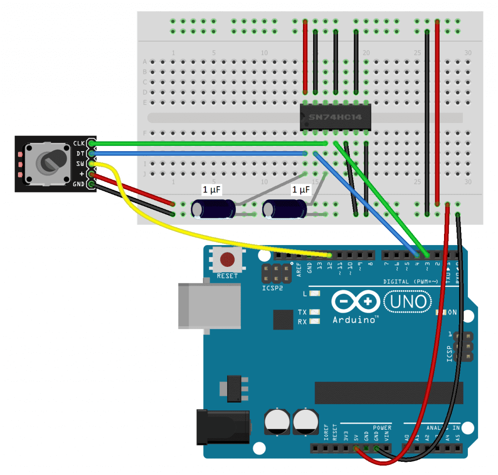 Rotary Encoder Debounced With Schmitt Trigger - Wiring Diagram